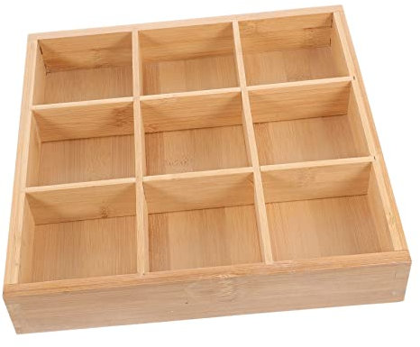 Operitacx Vassoio Da Portata Diviso in Bambù Organizzatore per cassetti in Legno con 9 Scomparti, Vassoio di smistamento, Piatto da Portata con Scomparto per Posate