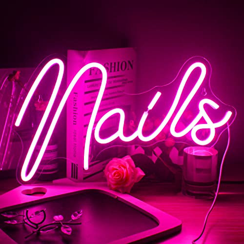 Ineonlife Chiodi Neon Sign Led Rosa Neon Light Up Segni per la decorazione della parete Luci al neon USB per salone di bellezza Decorazione della stanza di bellezza Luci per interni