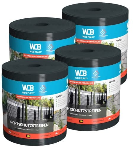 WDB - Sichtschutzstreifen für Doppelstabmatten Sichtschutz Zaun - Set 4X 26 m x 19 cm - Hart PP Windschutz Premium Line - Anthrazit - RAL 7016