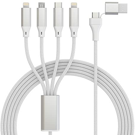 USB C Multi Ladekabel für mehrere Geräte [Apple MFi Certified], 10Ft USB A/Typ C zu Lightning*2+Typ C+Micro USB Connector Universal-multiladekabel Adapter für Android/iPhone/Huawei für Auto