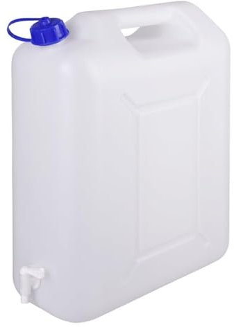 Jerrycanshop Jerrican en plastique (PEHD) 20 l avec robinet - Bidon pour eau et nourriture - Bidon d'eau - 20 l - Plastique (PEHD) - Sans BPA - Naturel