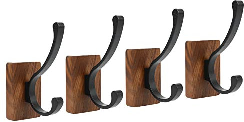 Handtuchhaken Holz, 4 Stück Haken Selbstklebend, Handtuchhalter Wandhaken für Bad und Küche, Ohne Bohren Klebehaken (C)