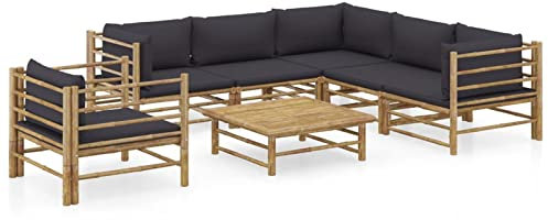 Keketa Gartenlounge Gartensofa 7-TLG. Gartenmöbel Set mit Kissen Dunkelgrau Balkonmöbel Balkonlounge Garten Lounge Sofa Sitzgruppe Sofagarnitur Terrassenmöbel Ecksofa Bambus