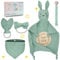 twocolur Geschenkset für Babys – Häschen-Kuscheltuch, Lätzchen, Beißring, Schnullerkette, Stirnband & Holzschild – Baumwolle – Geschenk Geburt Mädchen | Baby Geschenk Junge & Mädchen (Grün)