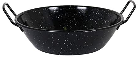 Tradineur - Paellera Honda esmaltada - Fabricado en España - Apta para Gas, vitrocerámica, Cocina eléctrica y lavavajillas (Negro, Ø 28 cm)