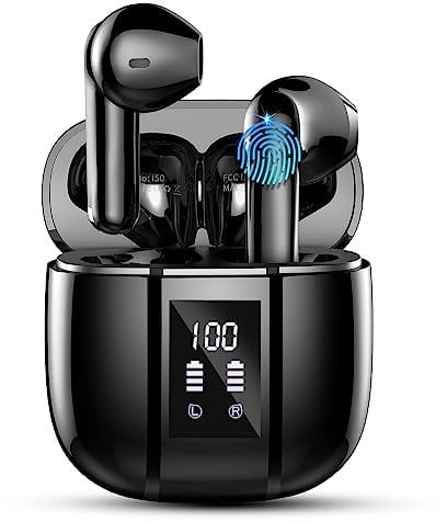 2023 Auriculares Inalambricos Bluetooth 5.3, Half-In-Ear, 48 Horas Estéreo HiFi con Reducción de Ruido, IP7, Comodidad Ligera, Carga Rápida USB-C