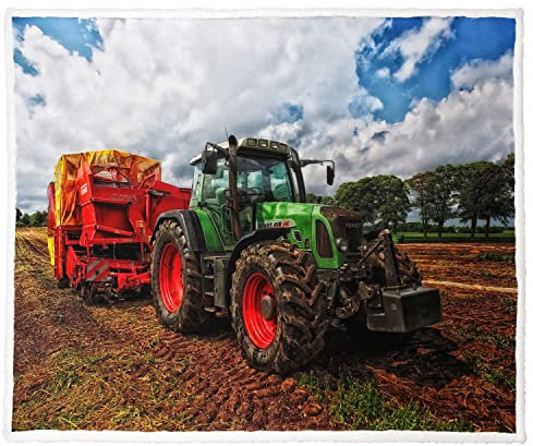 Zomer Sherpa Decke 125 x 150 cm Kuscheldecke Flauschige Wohndecken Mikrofaser Superweiche warme für Winter Fleece Couchdecke/Sofadecke TV-Decke mit Traktor Motiv