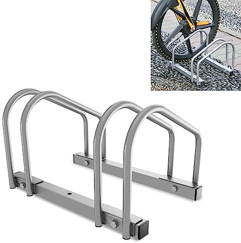 Sonnewelt Fahrradständer für 2 Fahrräder 35-55 mm Reifenbreite,Fahrradständer Bodenparker,Radständer Einfache Montage Fahrradständer Stahl Verzinkt,Fahrrad ständer 41x32x26cm （Silber）