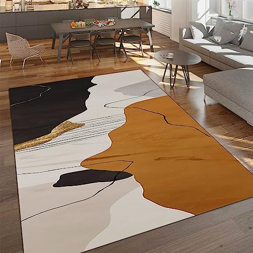 TEMLAN Vintage Weiß Braun Schwarz Teppiche Gegend, Abstrakte Böhmische Kunst Kurzflor Teppiche für Teppich Wohnzimmer Teetisch Sofa Bodenmatte Schlafzimmer Nachttisch Teppich 160 x 230cm