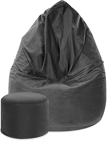 DreamRoots Bean Bag Chair 80x80x120cm - Sitzsack Samtstoff - Bean Bag Sitzsack mit Lehne und Hocker und Bezug - Sitzkissen Boden mit Füllung