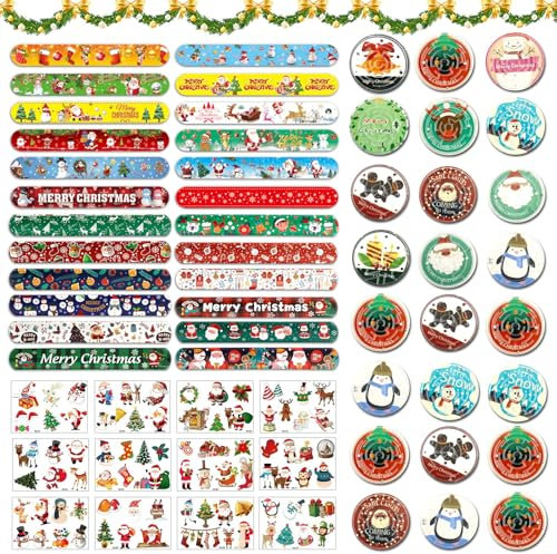 Shinybox 60 Stück Weihnachten Mitgebsel Set, 24 Weihnachten Labyrinth Puzzles, 24 Weihnachten Klatscharmband, 12 Weihnachts-Tattoo-Aufkleber, Weihnachten Party Mitgebsel für Party Favor