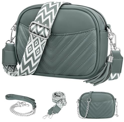 JUYANO Crossbody Bag Damen Leder, Kleine Umhängetasche mit Breitem Gurt, Stylisch Handtasche Umhängetasche Damen mit Kartenschlitz Abnehmbar Schultergurt