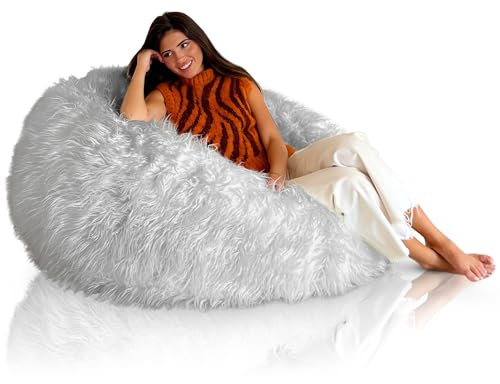 Aiire Riesen Sitzsack Lange Haare - 120x50 cm Bean Bag Chair XXL flauschig mit Füllung für Deko, Jungen und Kinder - Bodenkissen Grob, Chill Sessel für Kuschelecke – Relaxo Sitzsäcke Erwachsene Grau