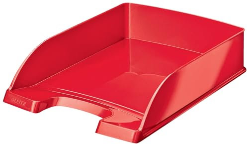 Leitz WOW Briefkorb A4, Briefablage in Premium-Qualität, Stapelbares Ablagefach als Schreibtisch-Organizer, Ideal für Büro, Home Office & Schule, Rot, 52263023