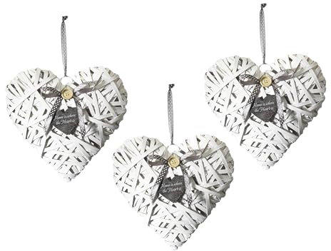 Kobolo Dekoobjekt Dekoanhänger Anhänger Herz aus Chipwood weiß - 3er Set