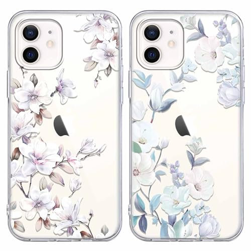Foonary 2 Pack Clear Print Phone Case Compatible with iPhone 12 mini 5.4, Slim Soft Silicone with Flower Design Aesthetics Transparent Pattern Cases, Shockproof Bumper Protector Cover