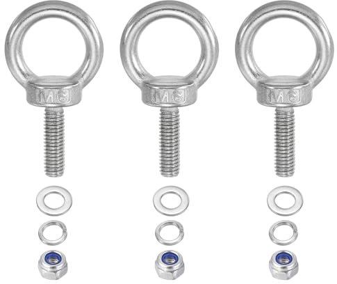 PATIKIL M6 x 20mm Bullone Occhiello a Spalla Sollevamento, 3pz Bullone a Occhiello Filettato Ring Sollevamento in Acciaio Inossidabile 304 con Rondelle Dadi