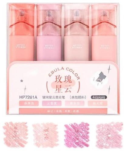 evtbtju Nebula Color Glitter Highlighter,Glitter Highlighter Pen,Nebula Color Glitter Highlighter, Glitter Highlighters Marker Pens for Sparkling Note Taking Diary (Pink Set)