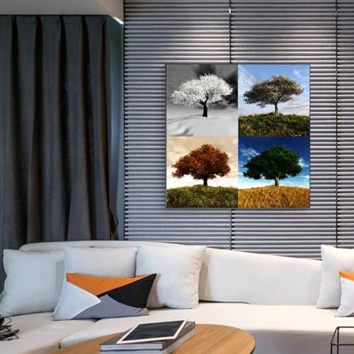 JACBON Impression sur toile décorative quatre saisons avec changement d'arbre - Peinture pour la maison, la chambre à coucher, le salon, Rome - 50 x 50 cm - Sans cadre