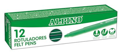 Alpino - Estuche 12 Rotuladores Stand. Verde Oscuro | Lavables para Niños | Brillantes | Ideal para la Escuela | Punta de Fibra Super Resistente y Tinta Segura a Base de Agua