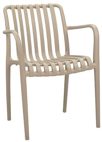 Acht & Acht Hochwertiger Terrassenstuhl, Gartenstuhl wetterfest mit Armlehnen aus Kunststoff für Garten Balkon Terrasse - Stapelbar - Markenqualität (Beige)