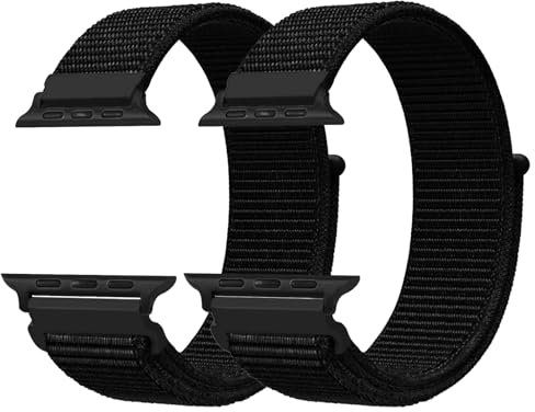 RYLIXAR 2 Pezzi Nylon Cinturino Compatibile con Apple Watch, Cinturino Sportivo Regolabile, Compatibile con iWatch Series 9 8 7 6 5 4 3 SE (Nero+ ufficiale Nero, 38mm/40mm/41mm)