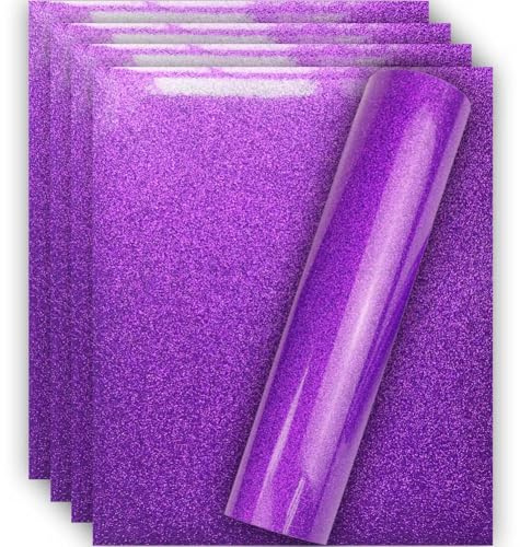 Tvinyl Warehouse Purple Glitter HTV Heat Transfer Vinyl for T-Shirt | 12 X 10, Shiny and Durable Glitter Sparkle Effect (5 Sheets)