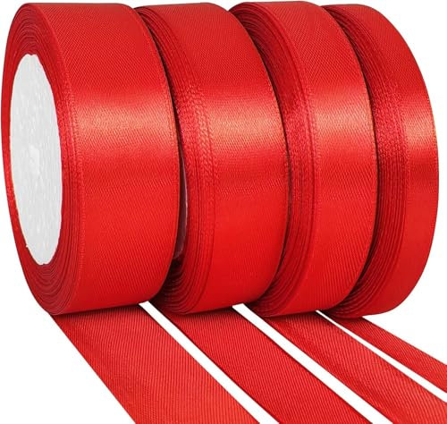 4 Stück geschenkband weihnachten, Rot schleifenband weihnachten, kreative weihnachtsgeschenke, weihnachtsbänder deko für Geschenkverpackungen, Weihnachtsbäume, Kränze oder mehr