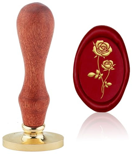 Hobbspring 1 Stück 3D-Prägung Rosenwachs Siegelstempel Oval Abnehmbarer Siegelstempel 20x30mm Retro Messingkopfstempel Mit Holzgriff Einladungskarte Wachsstempel Für Einladungskarten
