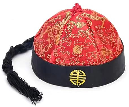 Zkydhbd Accessoires de fête chinois, oriental, QingDynasty, chapeau d'empereur chinois avec queue de cheval, Bordure noire supérieure rouge 2, 41