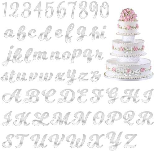 64 Stück Tortendeko Buchstaben Acryl und Zahlenaufsätze, Kuchendekorationen aus gespiegelten Zahlenbuchstaben, DIY-Cupcake-Aufsätze benutzerdefinierter Kuchenaufsatz silberne Kuchendekorationen