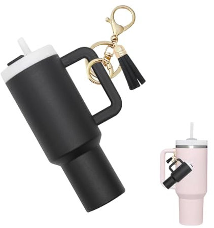 Nhemeylp Mini Tumbler Keychain Accessories for Stanley Cup, Cute Stanley Charms with Tassel Pendant, Fashion Tumbler Keychain for Women Girls Handbag Backpack Purse (Purple) (Black)