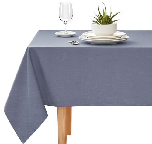 YEAHSEA Rectangle PVC Table Cloth 200x140cm,Waterproof Table Cover Protector Wipe Clean Table Cover for Kitchen Party Outdoor Indoor,Grey