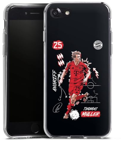 Silikon Hülle kompatibel mit Apple iPhone 7 Case transparent Handyhülle FC Bayern München Thomas Müller Offizielles Lizenzprodukt