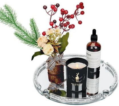 Vassoio con specchio, vassoio portagioie con diamanti, decorazione da toeletta da bagno, vassoio per gioielli, vassoio per chiavi, design antiscivolo, vassoio decorativo rotondo 25 cm