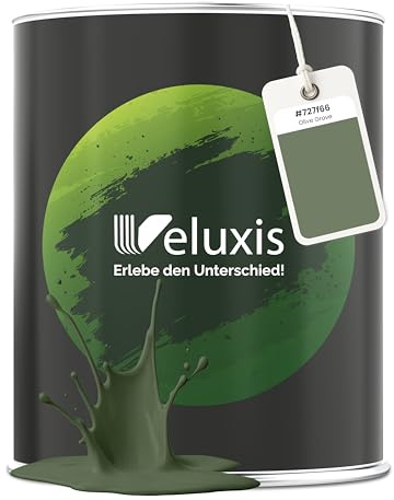 Veluxis Wandfarbe Grün Olivgrün matt 2,5 L – Olive Grove | Innenfarbe mit Deckkraft Klasse 1, VOC-frei, ohne Grundierung, tropfarm, für Wohnzimmer und Schlafzimmer