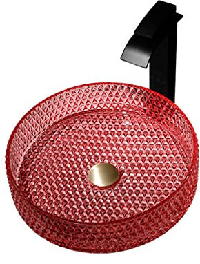 VNNHGB Aufsatzwaschbecken aus gehärtetem Glas, Aufsatzwaschbecken über der Theke, rund, Aufsatzwaschbecken mit Pop-Up-Ablaufgarnitur, Blau