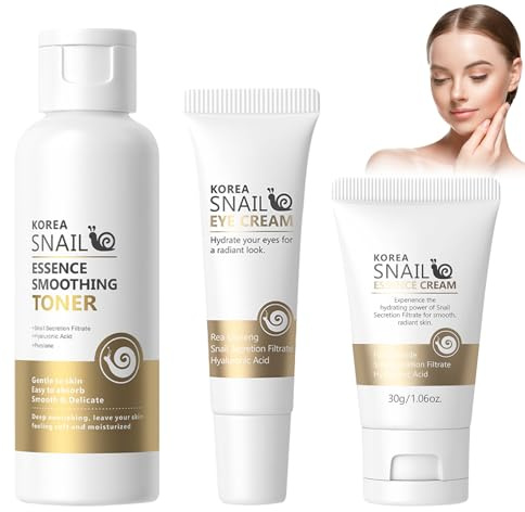 3 Stück Snail Mucin Skincare Set, Snail Mucin Gesichtspflege Set Damen, mit Augencreme, Schneckenschleim Creme, Toner, Schneckenschleim Hautpflege Set, Schnecke Essence Skin Travel Care Kit