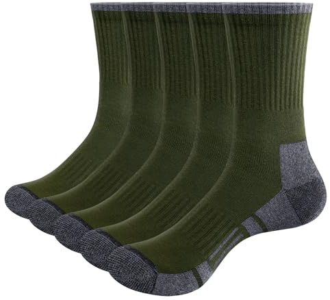 GiveGift Mens Socks Moisture Wicking Anti Odor Work Socks Breathable Cotton Training Athletic Cushioned Crew Sock for Men, Multipack, 5 Pairs