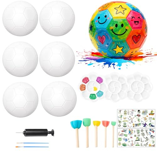 Fußball Malset Bastelset Kinder mit Paint Set,6 Stück Fussball Geschenke | Fußball DIY Malset mit Pigment Aufkleber Fussball Geschenke Spielzeug Jungen Mädchen Bastelset für 3 4 5 6 7 8 9 10 Jahre