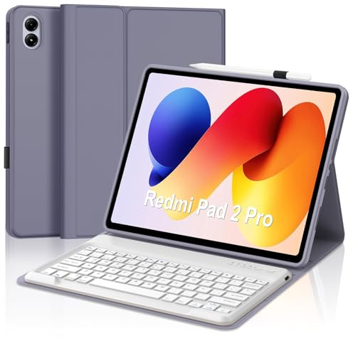 SENGBIRCH Funda con Teclado para Xiaomi Redmi Pad 2 Pro 12.1 Pulgadas (2025), Magneticamente Desmontable, Español Ñ Teclado para Redmi Pad Pro 12.1 Pulgadas 2024, Púrpura