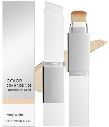 Cover Cream Stick V, Chartming Color Changing Foundation Stick White Foundation Stick, Full to Medium Coverage Base Makeup, for All Skin Types,with Brush Head (13g Ivory White)
