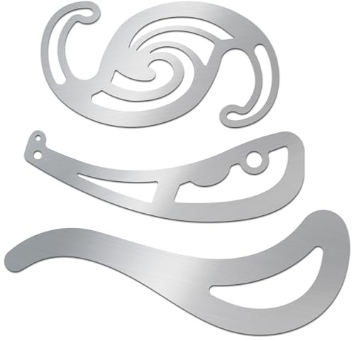 ORIGACH 3 Teiliges Set Metall Kurvenlineale für Zeichnung | Edelstahl Schablonen, Einfache Schneider Lineal, DIY Näh Lineal, für Nähen Schneidern, Musterdesign