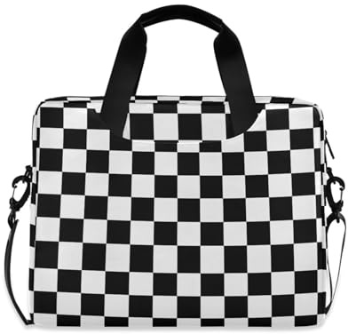 Laptop Sleeve Case 15-16 Inch Concise Laptop Bag Briefcase Black and White Checkered Pattern Case Hard Cover with Zipper for Work Journey