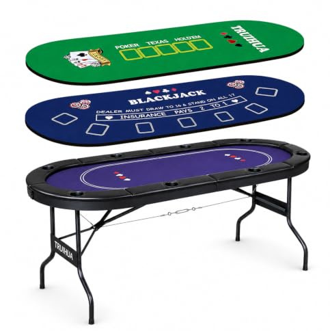 TRUIHUA 180 cm Klappbarer Pokertisch für 8 Spieler,mit 2 austauschbaren Filz Spielmatten,gepolsterter Schiene und Getränkehaltern,Texas Hold'em und Blackjack