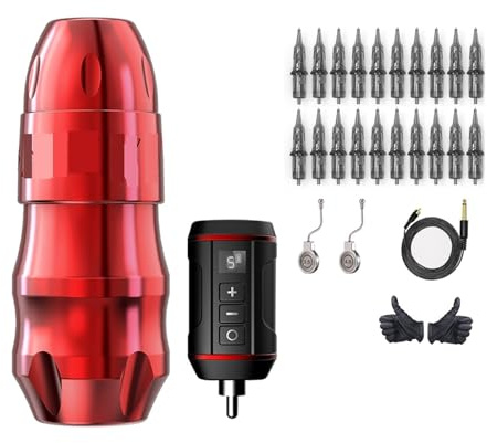 Kit De Machine À Stylo Tatouage, Moteur Puissant Sans Balais, Course 3.5-4.0-4.5mm, Connecteur Câble RCA For, Art Corporel Facile à Utiliser(Red Kit)