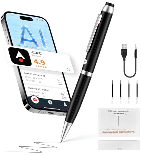 64 GB Digital Voice Recorder mit 60 Echtzeit-App-Übersetzung, 10h Aufnahmekapazität Unbegrenzte App-Cloud, One-Touch Sprachaufnahme,AI KI-Besprechungsprotokolle, Ideal für Klassenzimmer und Meetings