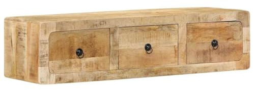 Fengshui Meuble TV mural en bois de manguier massif 100 x 32 x 25 cm | Montage mural, plateau supérieur stable, beaucoup d'espace de rangement, facile d'entretien, grain de bois unique