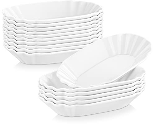 MALACASA, Serie Regular, 16 teilig Set Porzellan Pommesschälen, CremeWeiß Pommes Schälen, Würstchenteller, Servierteller, Beilagenschälen, Schälchen, 19,5x12x3,5 cm