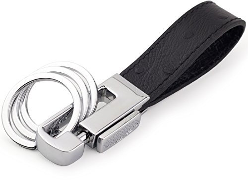 dpob 618/5000 Porte-clés en cuir de luxe d'autruche de Keychain, porte-clé élégant de concepteur avec 3 anneaux principaux détachables (noir)